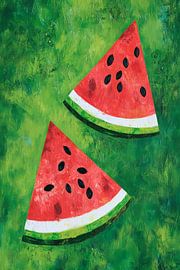 Wedges à la pastèque sur fond vert sur Poster Art Shop