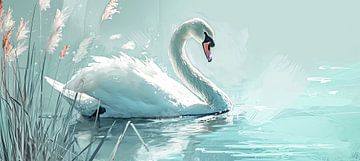 Zwanenschilderij | Quiet Reflection of a Swan van Blikvanger Schilderijen