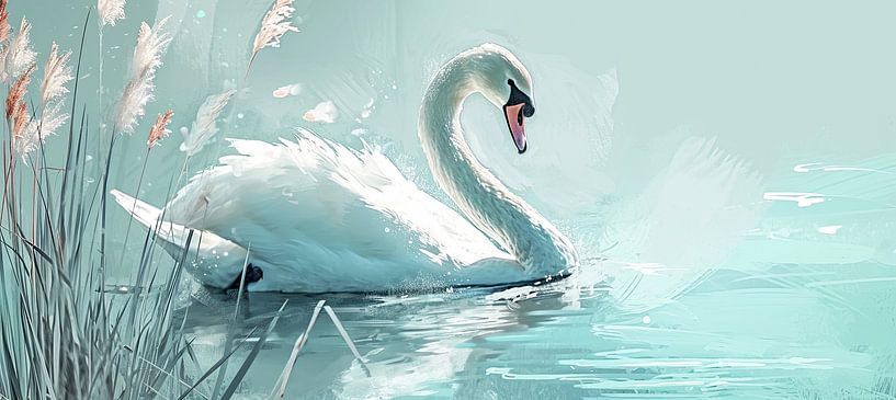 Swan painting | Quiet Reflection of a Swan by Eye catching paintings