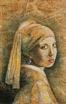 The little sister of the girl with the pearl on OSB board. by Willeke Lijkendijk