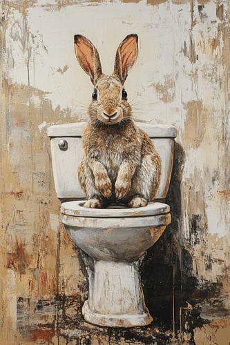 Konijn op Toilet in Rustieke Textuurrijke Stijl