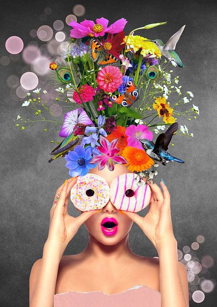 Flower woman met donut ogen van Postergirls