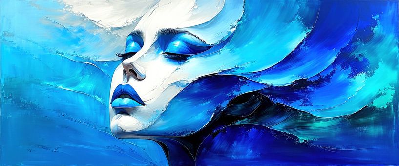 Portrait of a woman - Born from the blue waves, carried by the ocean by AidasignArt