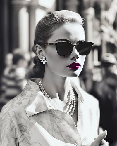 Wereldse vrouw Ashley met diamanten en zonnebril