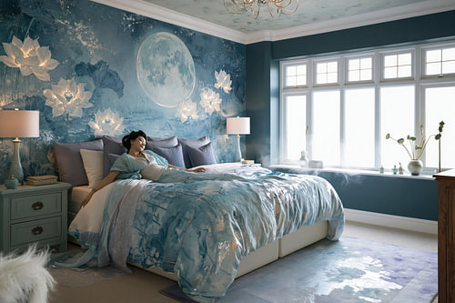 „Serene Lotusdroom“ – Japanische Eleganz in tiefem Indigo