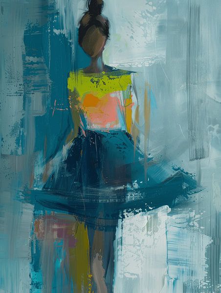 Abstract portret in voornamelijk blauw van Studio Allee