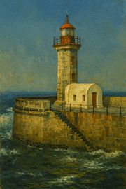Lighthouse on a raging sea by Geert Van Baelen