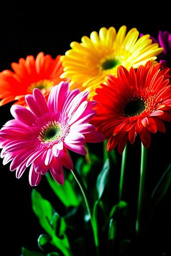 Kleurrijke bloemen met groene accenten