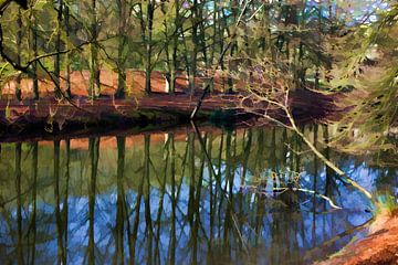 Bomenrij, reflecterend in het water.  von Robert Wiggers