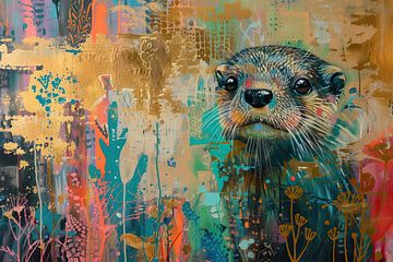 Schilderij Kleurrijke Otter van Kunst Kriebels