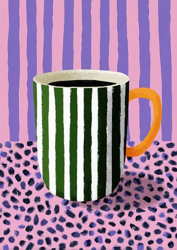 Groen en wit kopje op pastelkleurige achtergrond