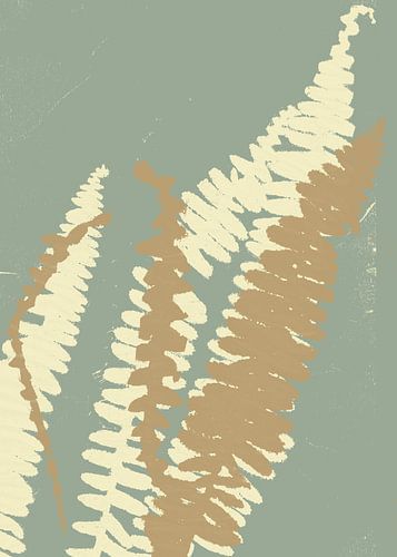 Abstract botanisch. Varens in wit en oker op mintgroen.