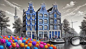 Tulpen am Kanal - Delft Blue Cityscape