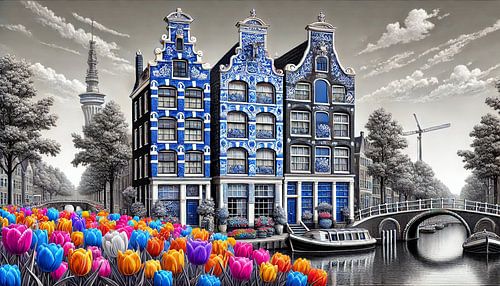 Tulpen aan de Gracht – Delfts Blauw Stadsgezicht