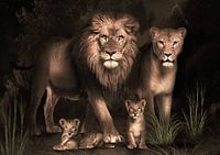 Löwenfamilie mit 2 Jungtieren