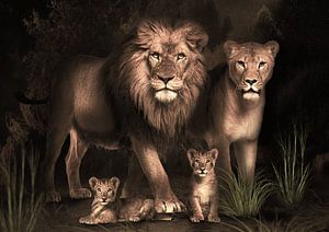 Löwenfamilie mit 2 Jungtieren