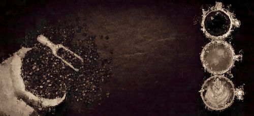 Panoramabeeld van koffie kopjes en bonen with the style 'Barista'