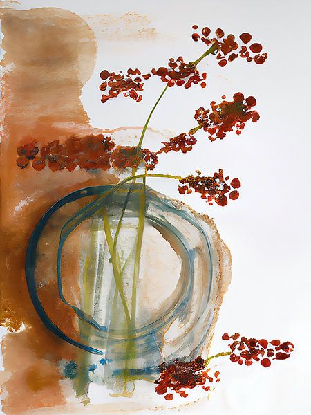 Red berries in surreal vase by Bianca ter Riet
