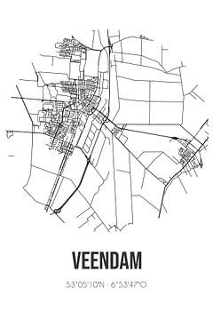 Veendam (Groningen) | Map | Black and white by Rezona