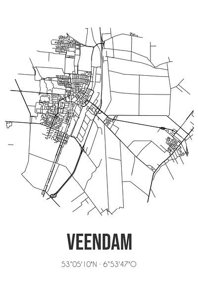 Veendam (Groningen) | Map | Black and white by Prints of Place