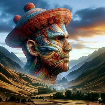 Homme avec chapeau Amérique du Sud avec paysage 3 sur Yvonne van Huizen