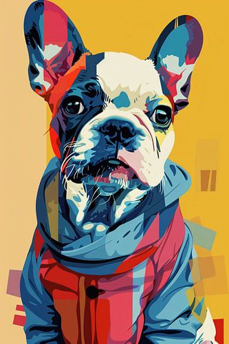 Bouledogue français pop art avec manteau coloré
