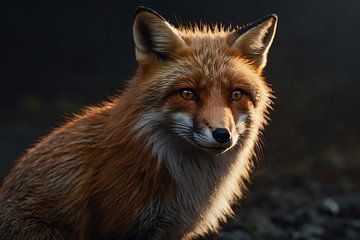 Een vos bij avondlicht in close-up van De Muurdecoratie