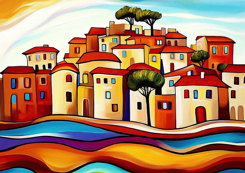 Servië Kunstwerken | Colorful Serenity Waves van Abstract Schilderij