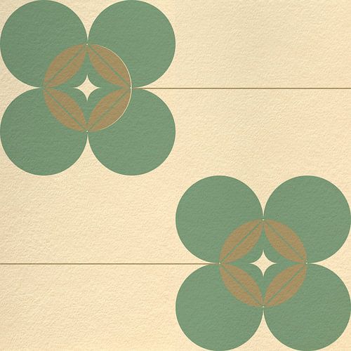 Retro Scandinavisch design geïnspireerd bloemen en bladeren in groen, beige, wit
