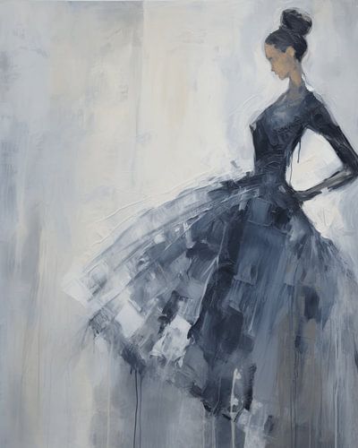 Abstraktes und elegantes Porträt in Blau und Weiß