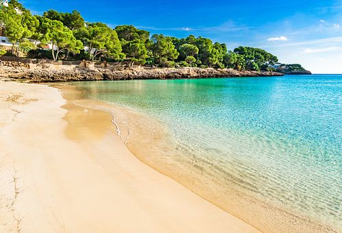 Idyllic bay beach of Cala Gran, Majorca island, Spain