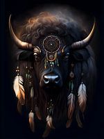 Power Animal Buffalo with Feathers, Indian