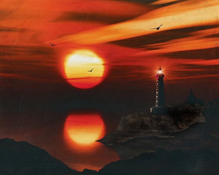 Phare de St Mathieu avec un coucher de soleil et des nuages de Stratus par Jan Keteleer