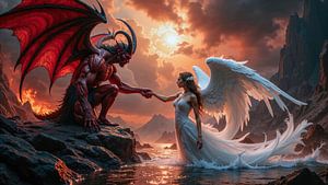Dark Fantasy Wandbild: DIABOLUS - Der Teufel hilft einem wunderschönen Engel