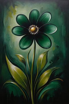Abstract Dark Green Flower with Gold Core by De Muurdecoratie