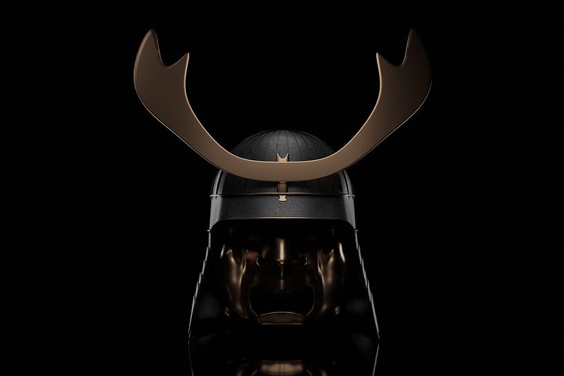 Samurai helmet in dramatic low key light by Besa Art