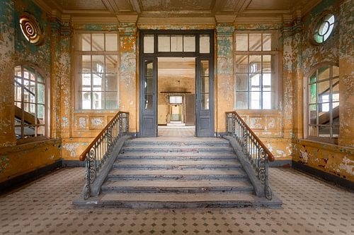 Abandoned staircase in Beelitz. by Roman Robroek - Photos of Abandoned Buildings