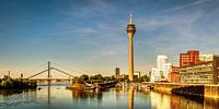 Panorama Gehry buildings and television tower in the media harbour Düsseldorf