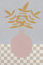 Minimalist retro still live with leaves in a vase. Earthy tints, pink, beige, white and grey blue by Dina Dankers thumbnail