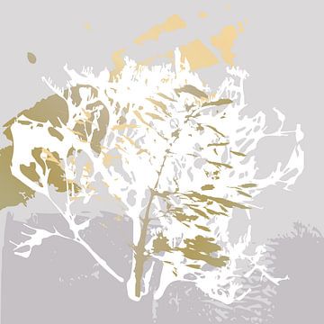 Moderne abstracte botanische kunst. Gras in goud en wit op grijs van Dina Dankers