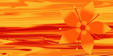 Abstract orange sunset with flower by True Nature Art
