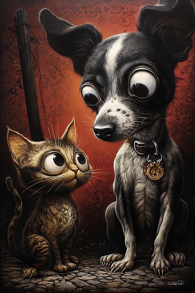 dog - cat - cartoon by Gelissen Artworks