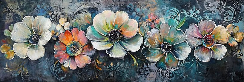 Abstrakte Blumen auf Dunkelheit von Wunderbare Kunst