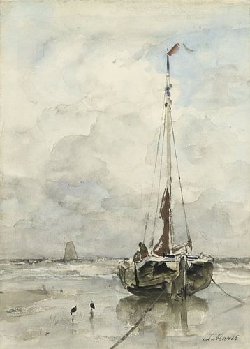 Vissersscheepje op het strand, Jacob Maris