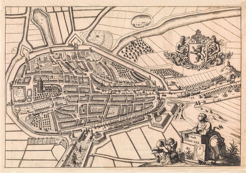 Carte de Zierikzee (Zélande), anno ca 1696, avec cadre noir. par Gert Hilbink