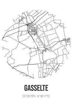 Gasselte (Drenthe) | Carte | Noir et blanc sur Rezona
