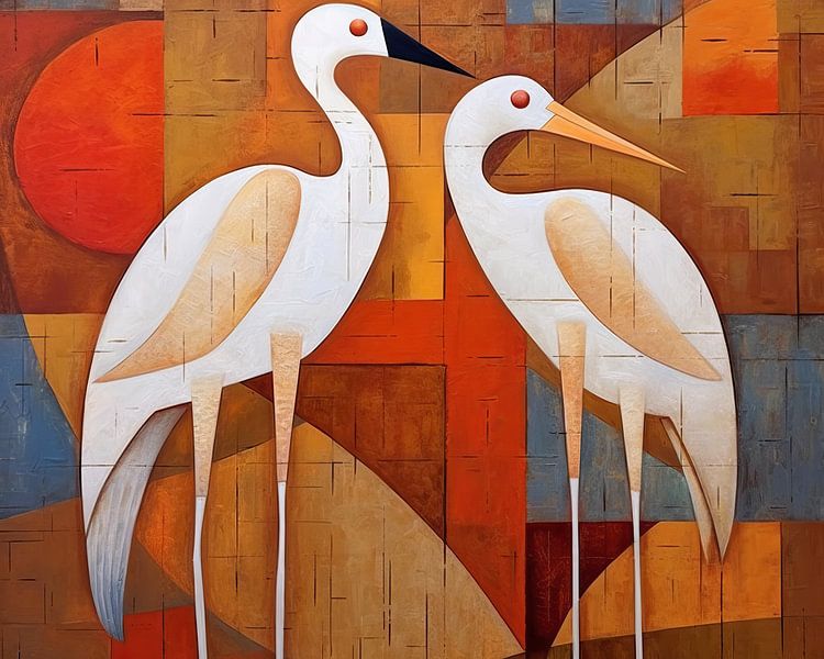 Painting Abstract Storks | Stork Dance by ARTEO Paintings