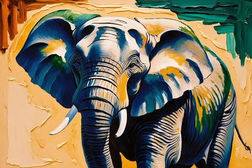 Kleurrijke olifant schilderij modern