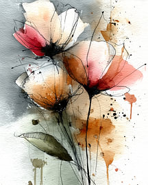 Trois fleurs de pavot dans des tons chauds d'aquarelle sur Wolkenlos