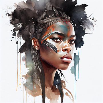 Watercolor African Warrior Woman #6 by Chromatic Fusion Studio